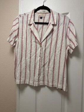 Universal Thread Striped Linen Blend Button-Up Shirt, Collared, Short Sleeve, M